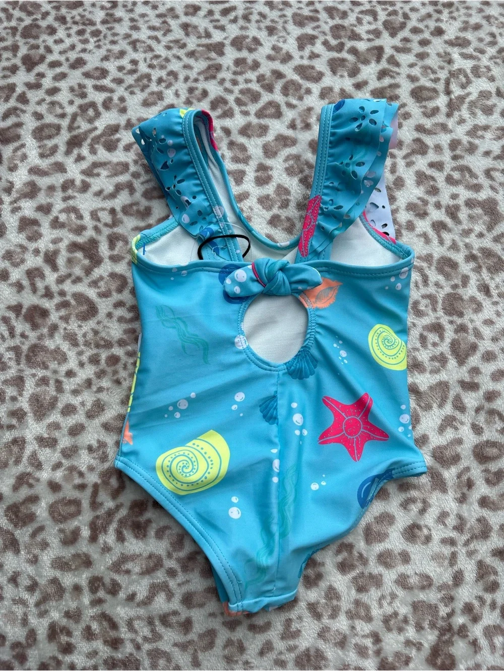 NWOT Hurley Size 12 Months Girls Blue Seashell Ruffle One Piece Swimsuit UPF 50+